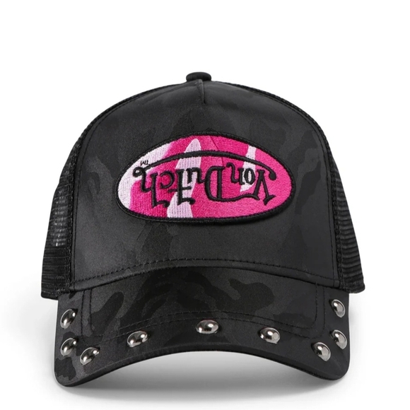 Accessories - VON DUTCH BLACK & PINK STUDDED TRUCKER HAT